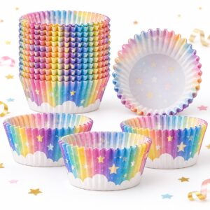 Set de 100 Cápsulas Arcoíris Cielo Estrellado para Cupcake de 11 x 3 cm Feliz