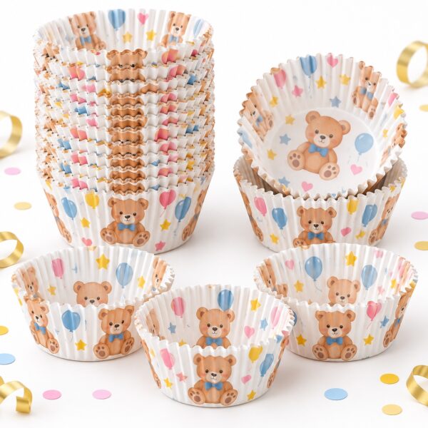 RI-0009489 Set de 100 Cápsulas con Ositos para Cupcake de 11 x 3 cm Feliz