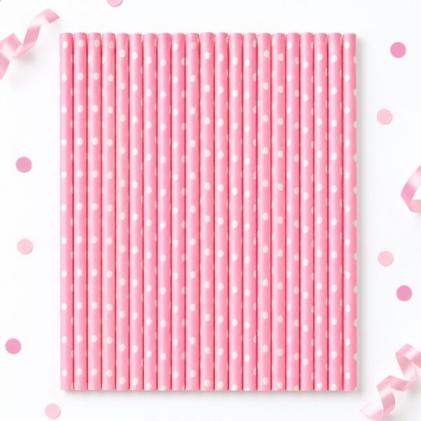 RI-0009497 Set de 25 Bombillas de Papel Rosadas de 19,7 cm Feliz