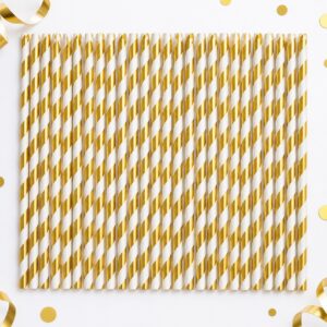 Set de 25 Bombillas de Papel Doradas de 19,7 cm Feliz