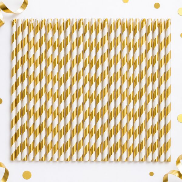 RI-0009499 Set de 25 Bombillas de Papel Doradas de 19,7 cm Feliz