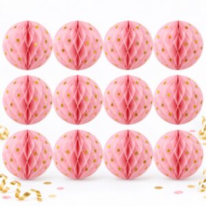 Set de 12 Bombillas de Papel Rosadas con Detalles Dorados de 20 cm Feliz