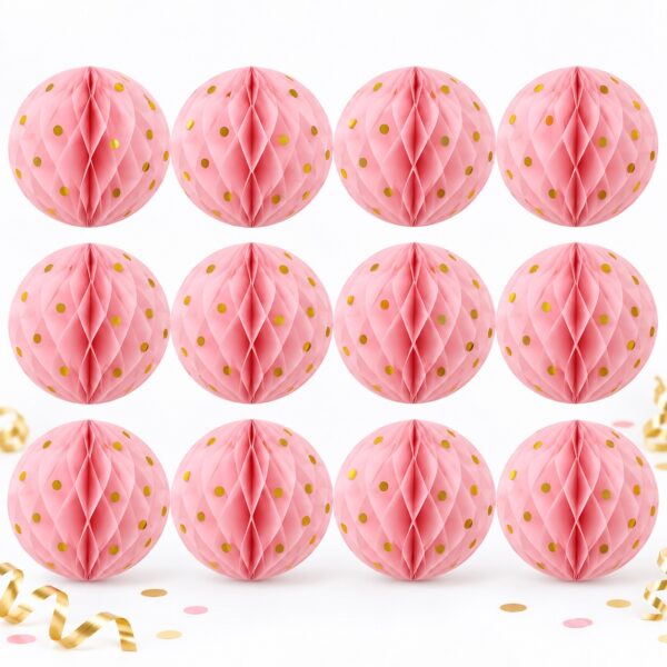 RI-0009504 Set de 12 Bombillas de Papel Rosadas con Detalles Dorados de 20 cm Feliz