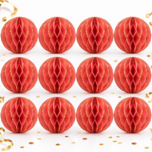 Set de 12 Bombillas de Papel Rojo Coral con Detalles Dorados de 20 cm Feliz