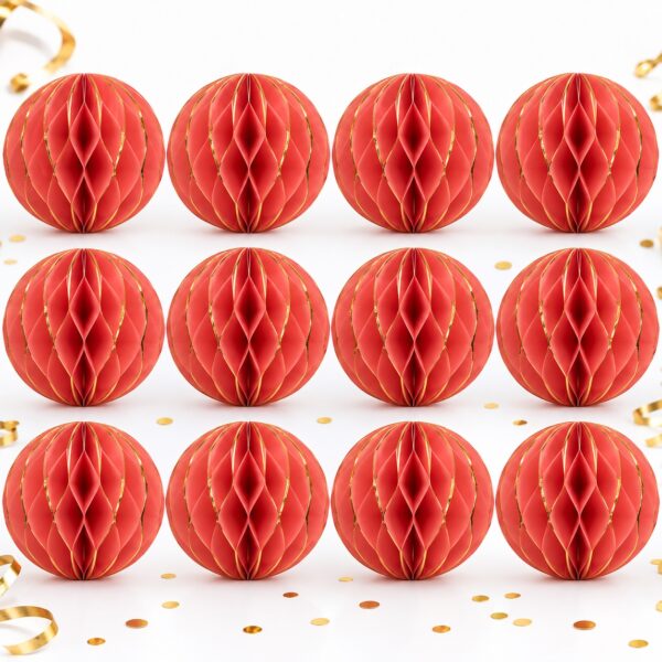 RI-0009505 Set de 12 Bombillas de Papel Rojo Coral con Detalles Dorados de 20 cm Feliz