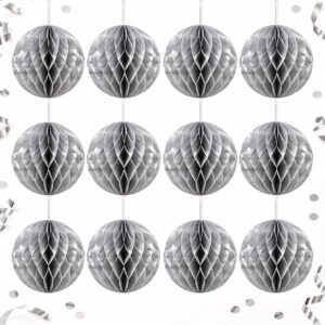 Set de 12 Bombillas de Papel Plateadas de 20 cm Feliz