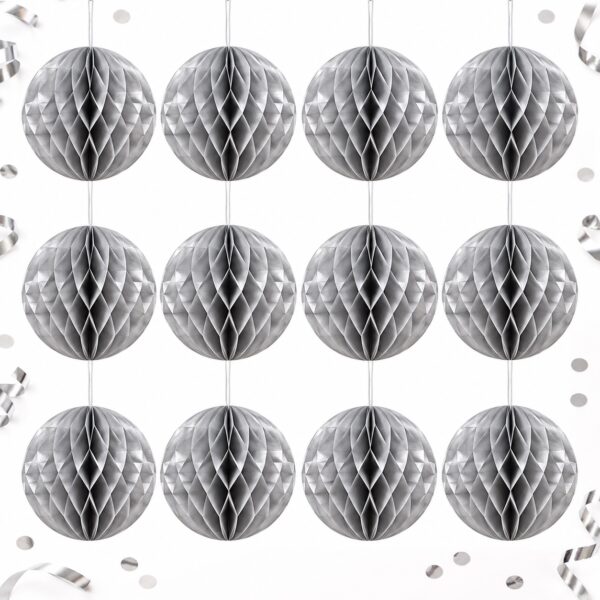 RI-0009506 Set de 12 Bombillas de Papel Plateadas de 20 cm Feliz