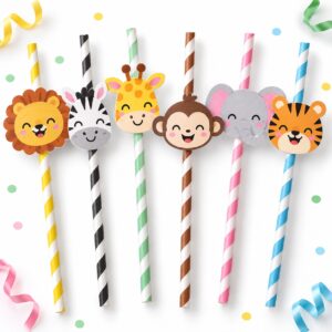 Set de 6 Bombillas de Papel con Animales Feliz