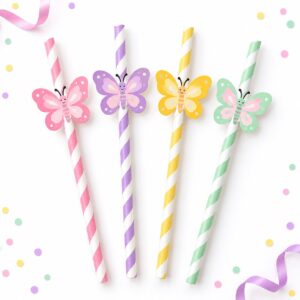 Set de 4 Bombillas de Papel con Mariposas Feliz