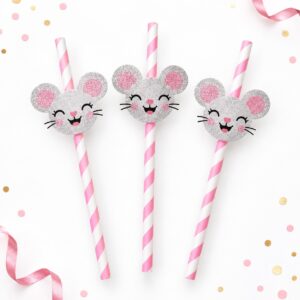 Set de 3 Bombillas de Papel con Corazón Brillante Feliz
