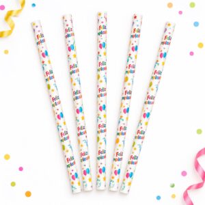 Set de 5 Bombillas de Papel Feliz Cumpleaños Feliz