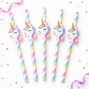 Set de 5 Bombillas de Papel con Unicornio Feliz