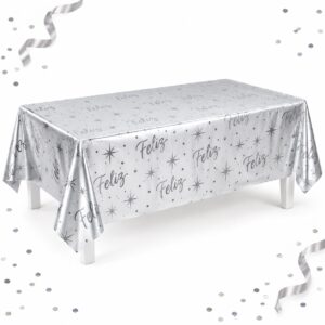 RI-0009536 Mantel de Mesa Plateado de 137 x 274 cm Feliz