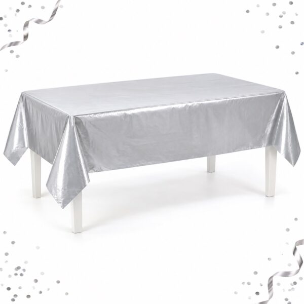RI-0009538 Mantel de Mesa Plateado de 137 x 183 cm Feliz