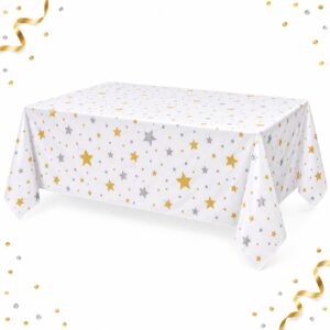 RI-0009540 Mantel de Mesa Blanco con Estrellas y Puntos de 108 x 180 cm Feliz
