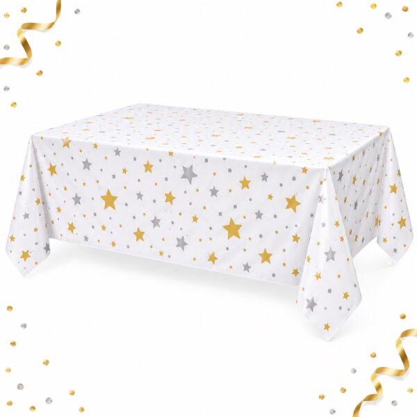 RI-0009540 Mantel de Mesa Blanco con Estrellas y Puntos de 108 x 180 cm Feliz