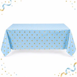 RI-0009543 Mantel de Mesa Celeste con Puntos Dorados de 180 x 108 cm Feliz