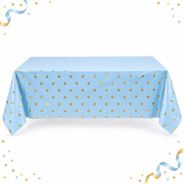 RI-0009543 Mantel de Mesa Celeste con Puntos Dorados de 180 x 108 cm Feliz