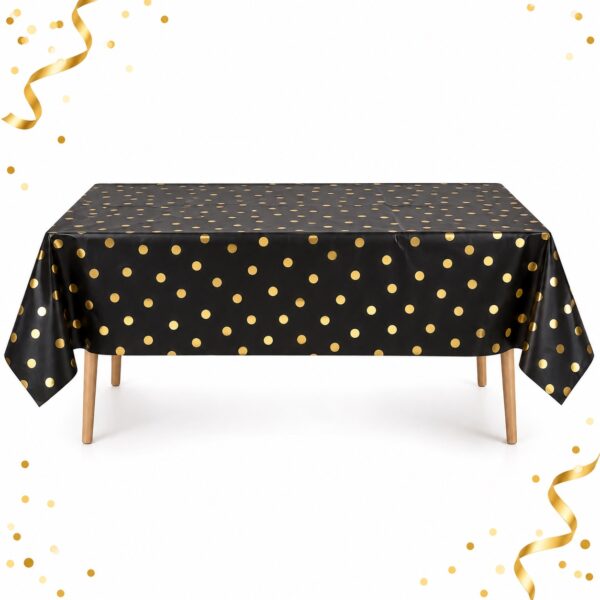 RI-0009544 Mantel de Mesa Negro con Puntos Dorados de 180 x 108 cm Feliz