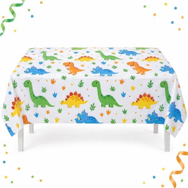 RI-0009548 Mantel de Mesa Blanco con Dinosaurios de 108 x 180 cm Feliz