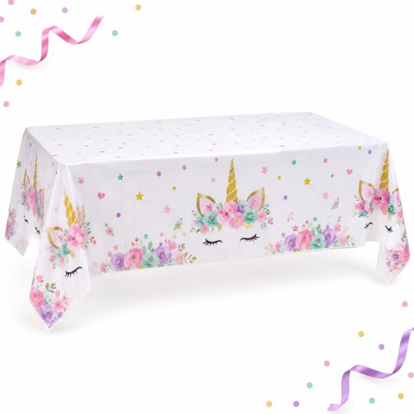 RI-0009549 Mantel de Mesa Blanco con Unicornio Floral de 108 x 180 cm Feliz