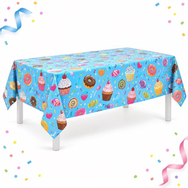 RI-0009555 Mantel de Mesa Azul con Dulces de 108 x 220 cm Feliz