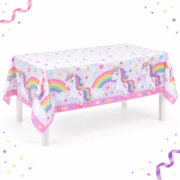 RI-0009557 Mantel de Mesa con Unicornio y Arcoíris de 108 x 180 cm Feliz