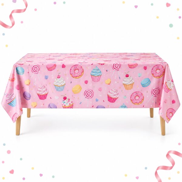 RI-0009558 Mantel de Mesa Rosado con Dulces de 108 x 220 cm Feliz