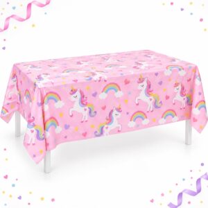 RI-0009559 Mantel de Mesa Rosado con Unicornios y Arcoíris de 108 x 180 cm Feliz