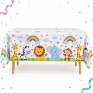 RI-0009565 Mantel de Mesa con Animales y Arcoíris de 180 x 108 cm Feliz