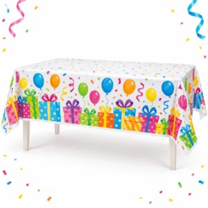 RI-0009571 Mantel de Mesa de Cumpleaños con Regalos de 108 x 180 cm Feliz