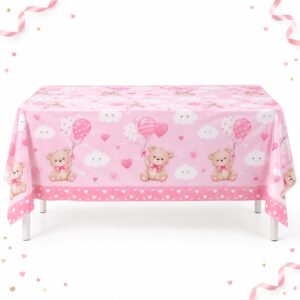 RI-0009576 Mantel de Mesa Rosado Baby Shower de 108 x 180 cm Feliz