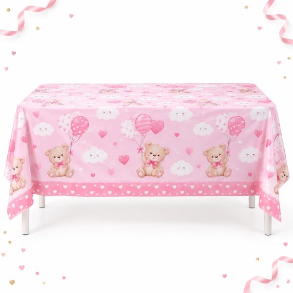 RI-0009576 Mantel de Mesa Rosado Baby Shower de 108 x 180 cm Feliz