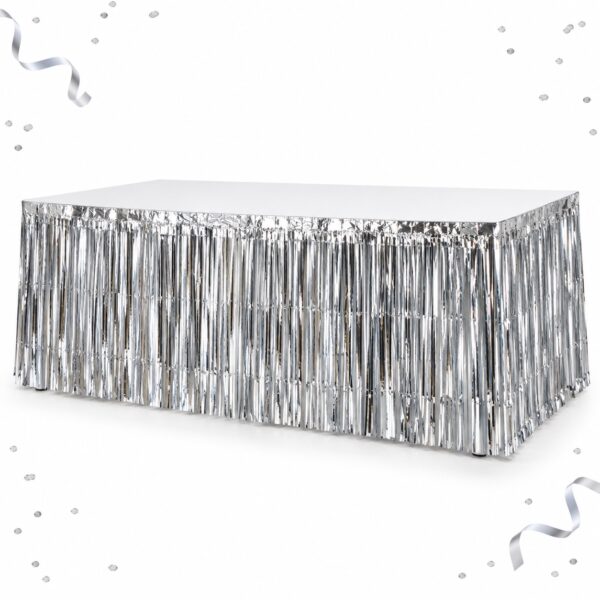 RI-0009582 Faldón de Mesa Plateado de 426 x 73 cm Feliz