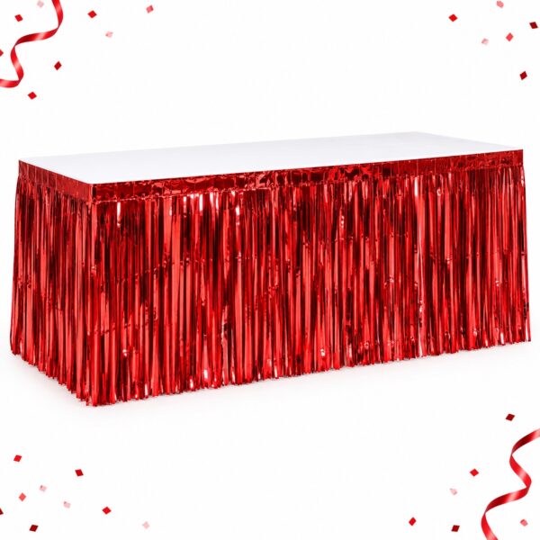 RI-0009584 Faldón Metalizado de Mesa Rojo de 73 x 274 cm Feliz