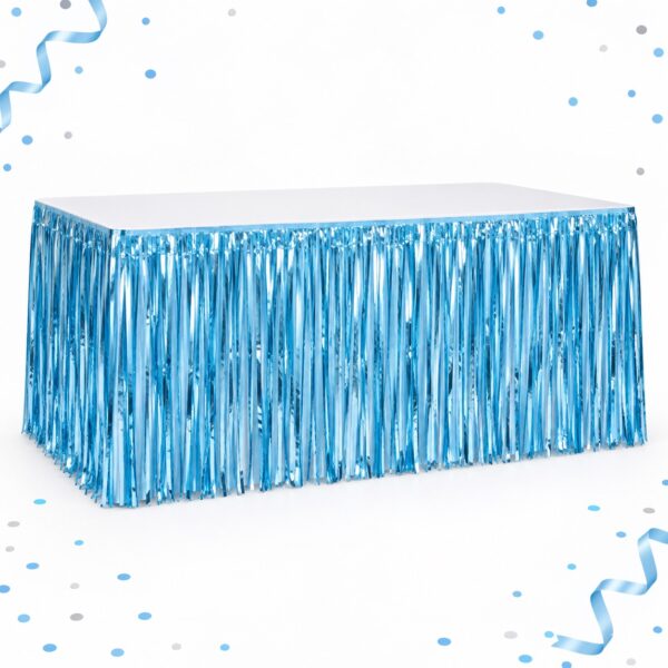 RI-0009587 Faldón Metalizado de Mesa Celeste de 73 x 274 cm Feliz