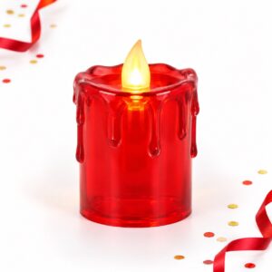 RI-0009599 Vela LED Transparente Roja Tamaño L de 8 cm Feliz