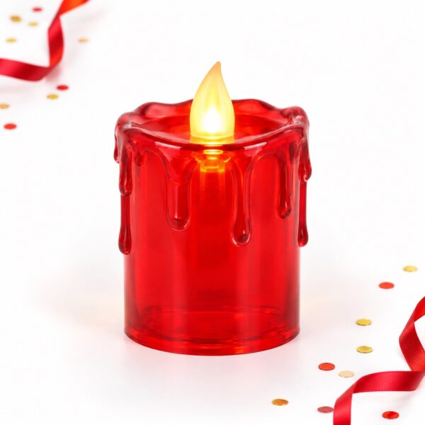 RI-0009599 Vela LED Transparente Roja Tamaño L de 8 cm Feliz