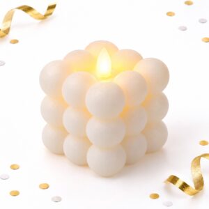 RI-0009605 Vela LED Cubo de Burbujas Blanco de 5,5 cm Feliz