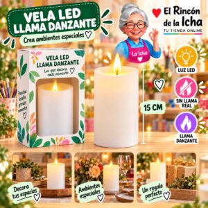 RI-0009610 Vela LED Cilíndrica con Llama Danzante Tamaño L de 15 cm Feliz