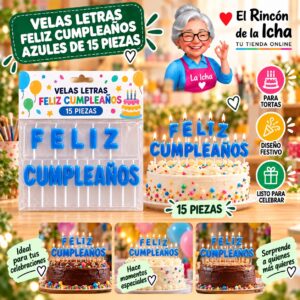 RI-0009616 Velas Letras Feliz Cumpleaños Azules de 15 Piezas Feliz