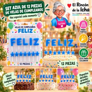 RI-0009618 Set Azul de 12 Piezas de Velas de Cumpleaños Feliz