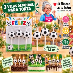 Set de 3 Velas de Fútbol para Torta Feliz