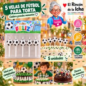 RI-0009627 Set de 5 Velas de Fútbol para Torta Feliz