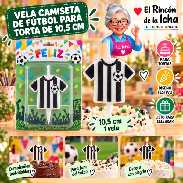 RI-0009628 Vela Camiseta de Fútbol para Torta de 10,5 cm Feliz