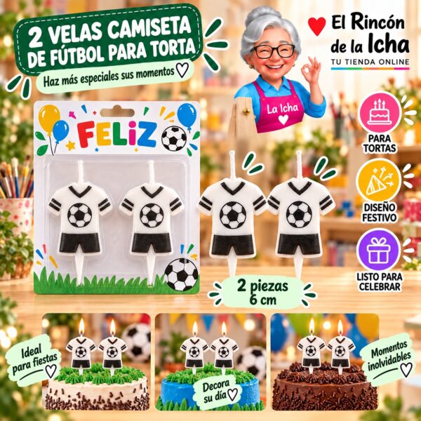 Set de 2 Velas Camiseta de Fútbol para Torta Feliz
