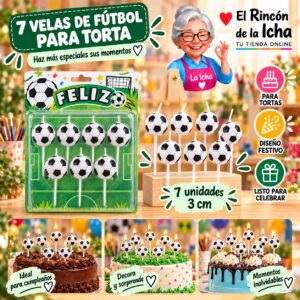RI-0009633 Set de 7 Velas de Fútbol para Torta Feliz