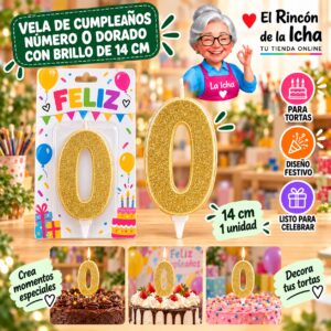 RI-0009635 Vela de Cumpleaños Número 0 Dorado con Brillo de 14 cm Feliz