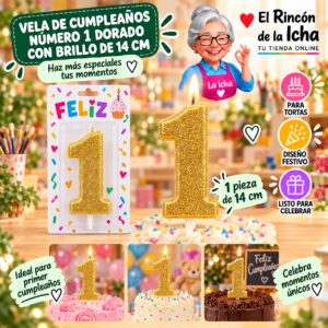 RI-0009636 Vela de Cumpleaños Número 1 Dorado con Brillo de 14 cm Feliz