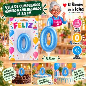RI-0009713 Vela de Cumpleaños Número 0 Azul Nacarado de 8,5 cm Feliz